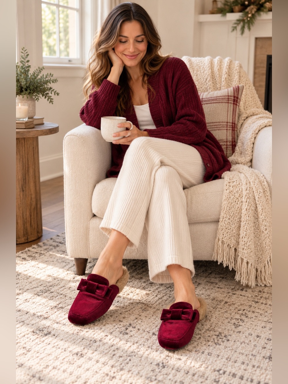 Catherine Malandrino Burgundy Velvet Bow Mules Size 10